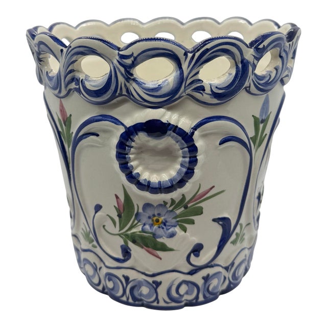 1970s Portuguese Hand Painted Planter Pot For Sale