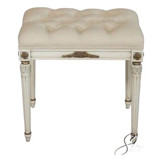 French Louis XV Style Paint Decorared Stool Custom Upholstery For Sale