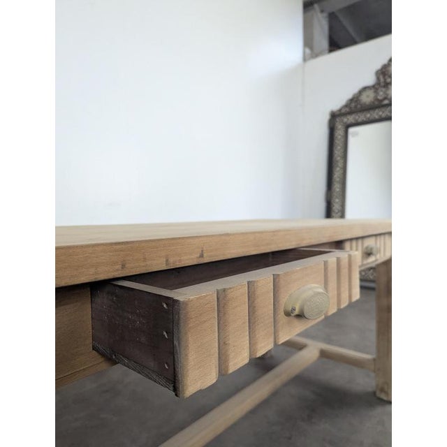 1920s Art Deco Farmhouse Table in Stripped Oak with Two Drawers and Fluted Legs, 1920s For Sale - Image 5 of 8