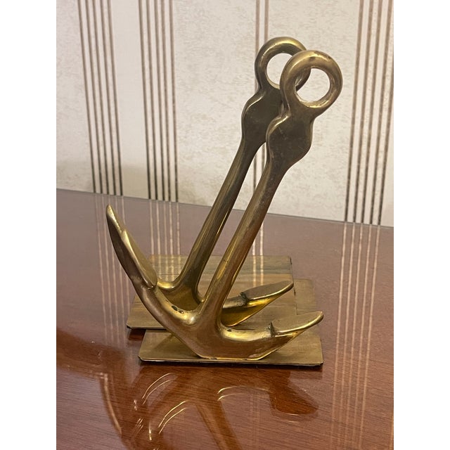 1980s Vintage Brass Anchor Bookends For Sale - Image 5 of 7