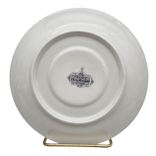 French Ahrenfeldt Limoges 22k Gold Encrusted Mid-Century Saucers, Pair For Sale - Image 3 of 6