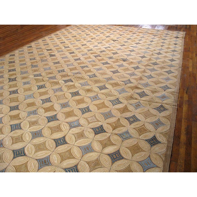 2000s Tan Camel Geometric Contemporary Handmade Cotton Hooked Rug 8' X 10' Carpet For Sale - Image 4 of 6