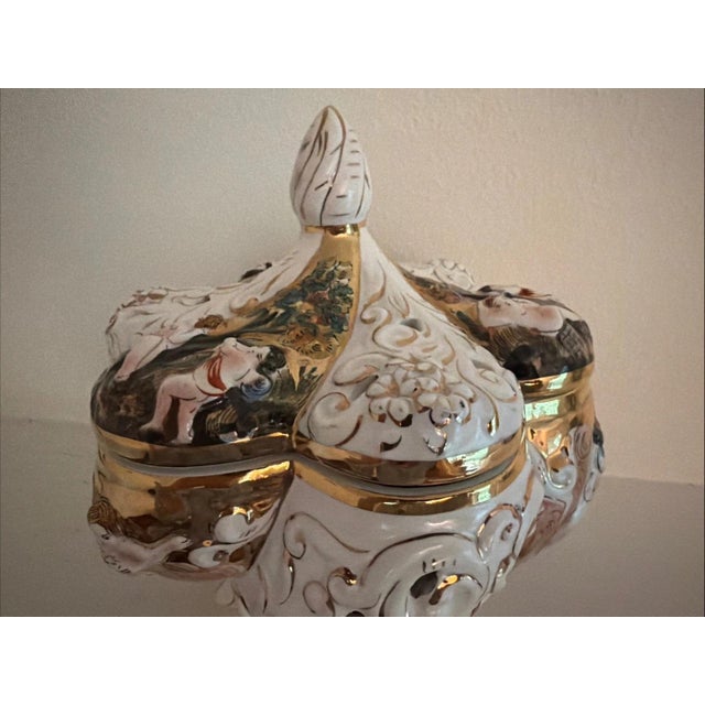 Capodimonte Vintage Bernini Footed Porcelain Bowl Gilded With Cherubs For Sale In Milwaukee - Image 6 of 9