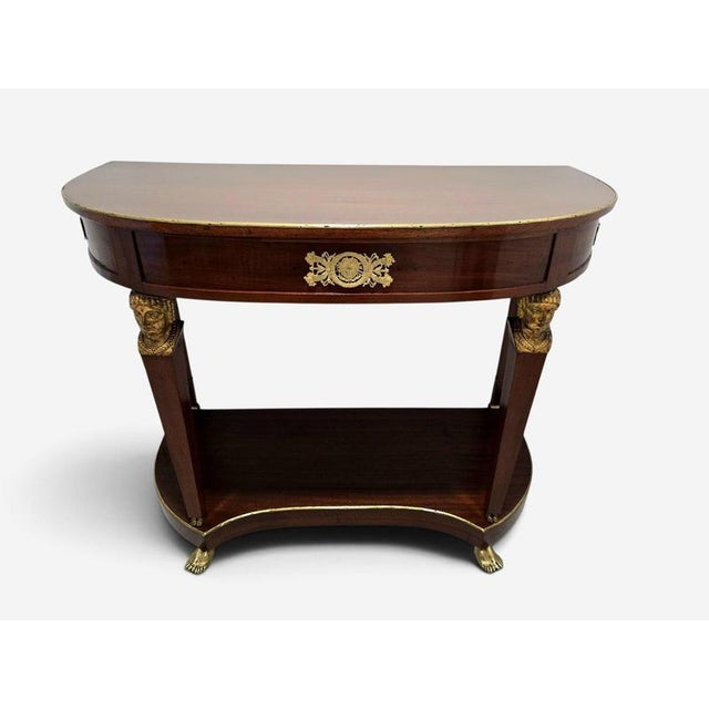 Traditional French Empire Demi-Lune Console Table with Gilt Bronze and Gilt Caryatids, 1810s For Sale - Image 3 of 17