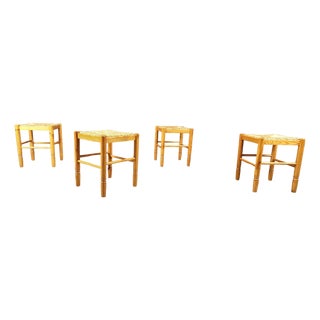 Vintage Wicker Stools, 1960s, Set of 4 For Sale