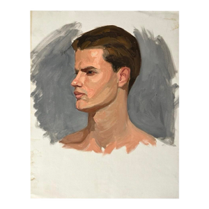 Vintage Realist Profile Portrait, Oil on Canvas Paper