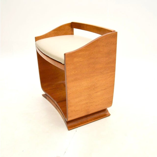 Art Deco Elm and Leather Stool, 1930s For Sale - Image 4 of 7