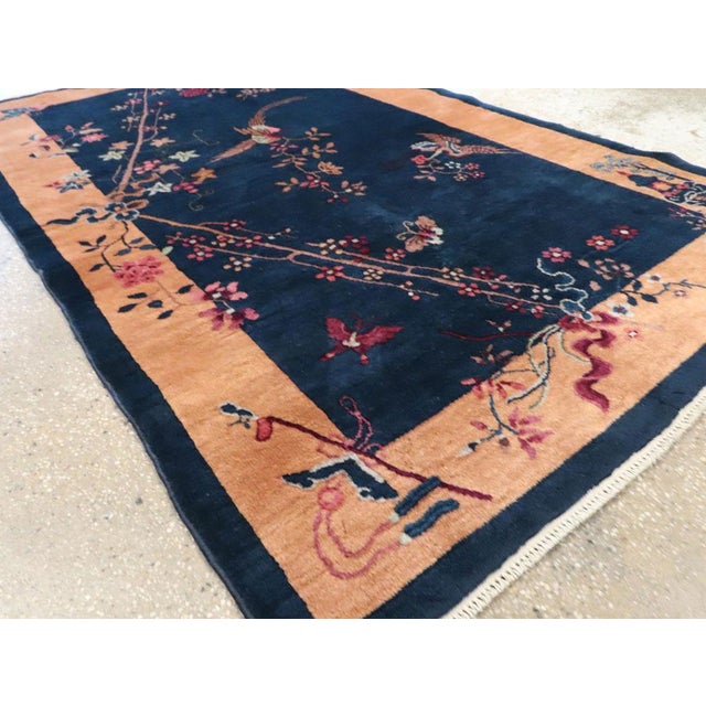 Navy Blue Galerie Shabab Collection Mid-20th Century Handmade Chinese Art Deco Accent Rug For Sale - Image 8 of 9