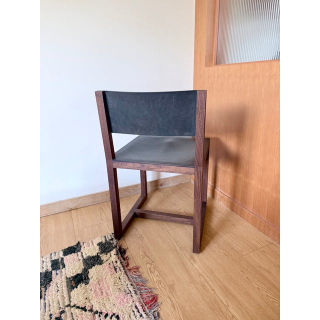 2020s BDDW Square Dining Chair in Black Walnut With Dark Mulled Leather For Sale - Image 5 of 5