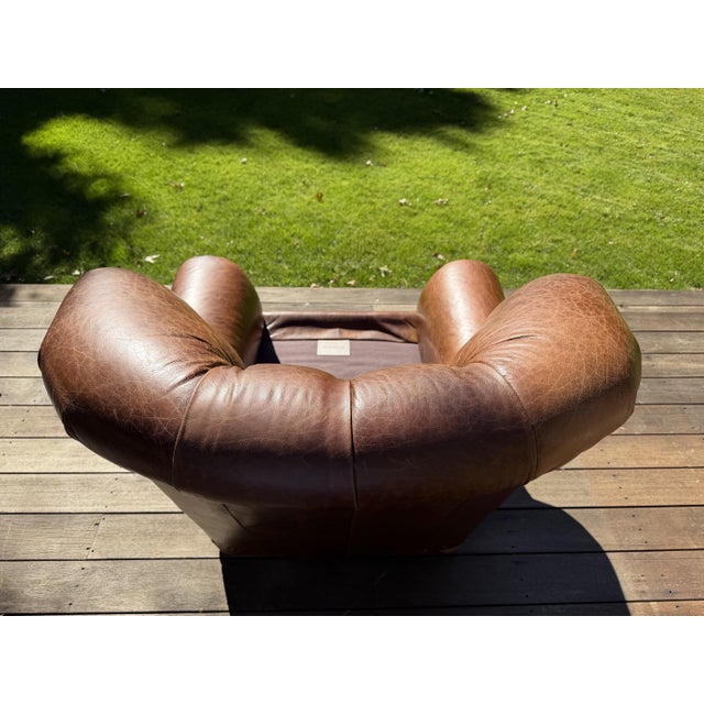 Restoration Hardware Churchill Leather Lounge Chair For Sale - Image 16 of 18