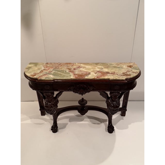 Italian Carved Wood & Onyx Highly Carved Console Table For Sale In Philadelphia - Image 6 of 15