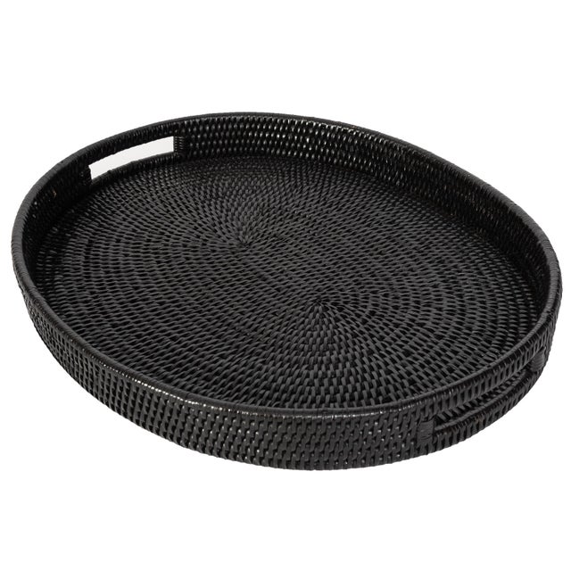 Artifacts Rattan Oval Tray With Cutout Handles in Tudor Black - 18" For Sale In Houston - Image 6 of 9