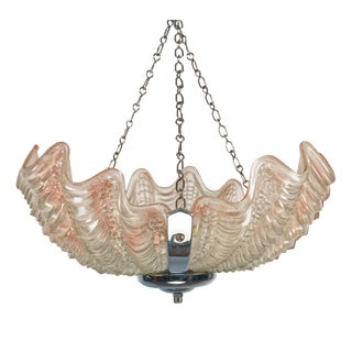 Art Deco Chrome & Glass Odeon Pendant Lamp with Shell Shades, 1930s For Sale