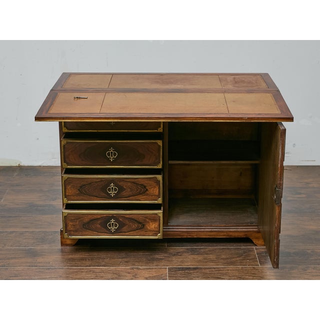 19th Century English Rosewood Campaign-Style Desk With Leather Writing Surface For Sale - Image 11 of 14