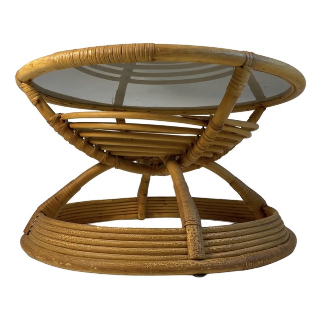 Rattan Bamboo Swirl Coffee Table, 1980s For Sale
