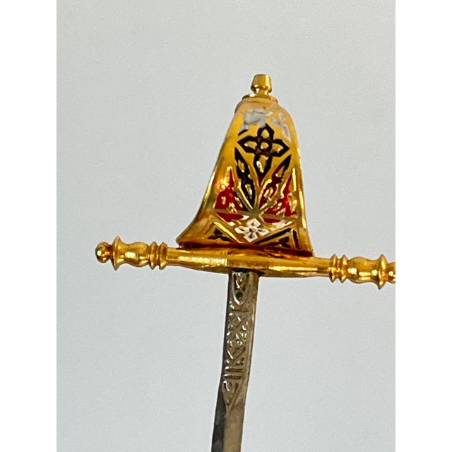 Brass 1960s Vintage Spanish Toledo Brass Sword Cocktail Skewers Food Picks With Base For Sale - Image 8 of 10