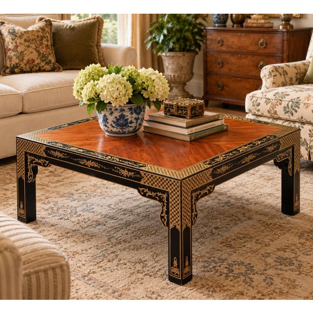 Stunning vintage coffee table from Drexel’s sought-after Et Cetera collection, featuring an exquisite Chinoiserie-inspired...