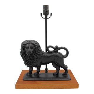 C. 1860s English Cast Iron Lion Mounted Lamp For Sale