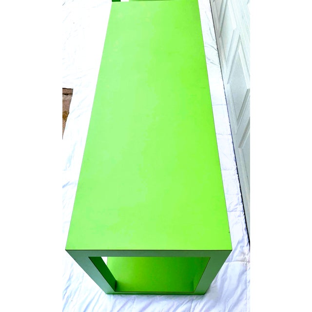 Mid Century Laminate Green Framed Console Tables (A Pair) For Sale - Image 4 of 9