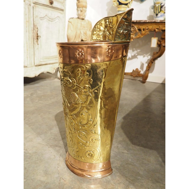 Antique French Brass and Copper Repousse Ceremonial Hotte, Late 1800s For Sale - Image 9 of 17