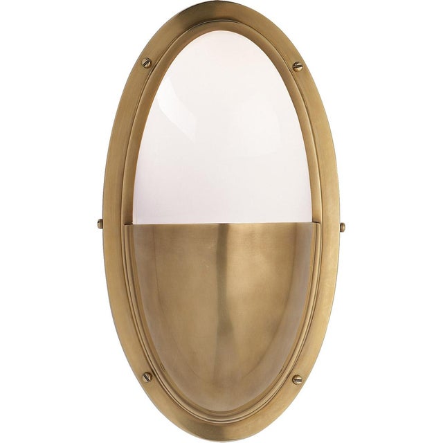 Modern Thomas O'Brien for Visual Comfort Signature Pelham Oval Light in Hand-Rubbed Antique Brass with White Glass For Sale - Image 3 of 4