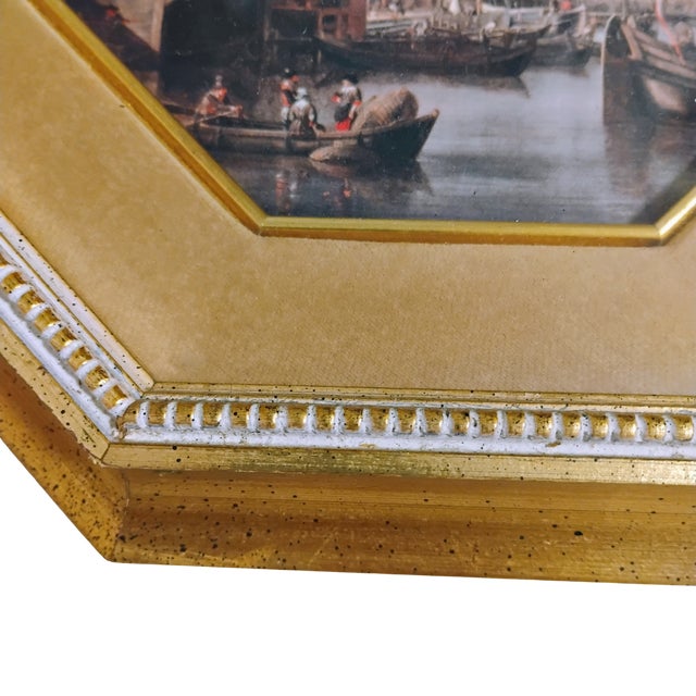1950s Vintage Abraham Storck "Port of Amsterdam" Print in Ornate Octagonal Frame For Sale - Image 5 of 7