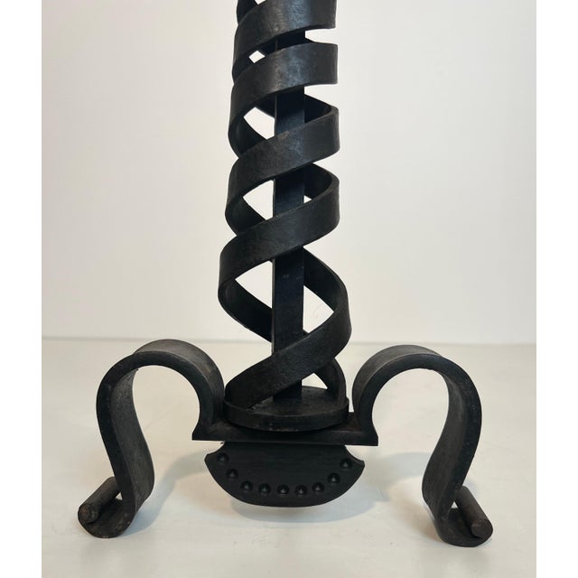 Pair of modernist cast iron andirons. Raymond Subes. For Sale - Image 11 of 12