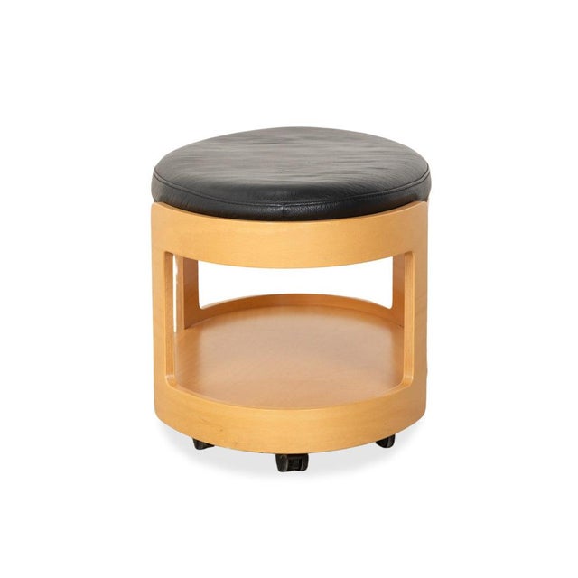 Wood and Black Leather Arion Ottoman with Wheels from Stressless For Sale - Image 11 of 12