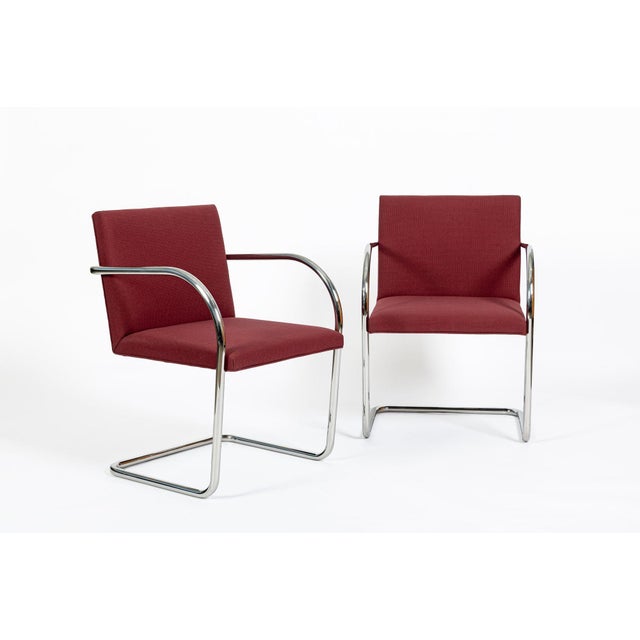 Knoll Pair Mid-Century Red Brno Armchairs by Mies Van Der Rohe for Knoll, 1983 For Sale - Image 4 of 18