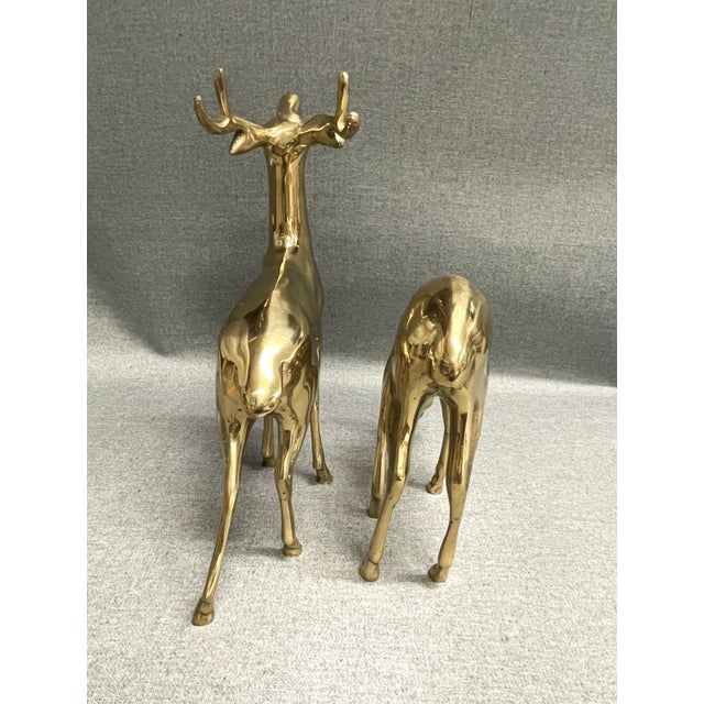 Gold Large Brass Deer Figurines - A Pair For Sale - Image 8 of 8