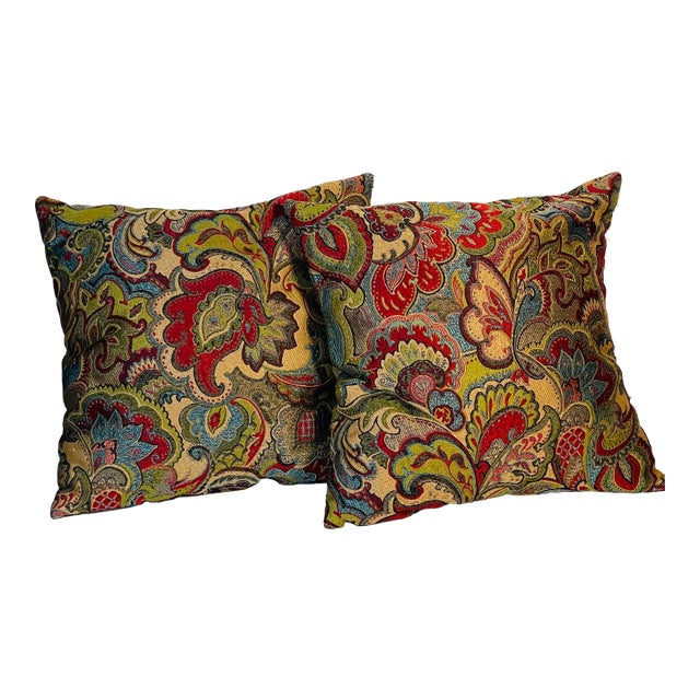 Gorgeous Pair of Colourful Brocade Pillows Fortuny Style For Sale