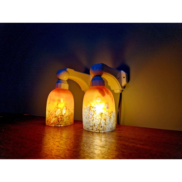 1930s Art Deco Wall Sconces in Porcelain and Multicoloured Satin Glass, 1930s, Set of 2 For Sale - Image 5 of 18