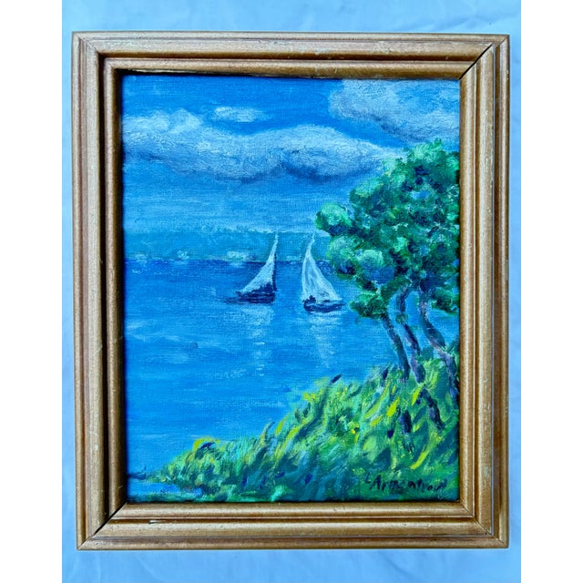 Late 20th Century Late 20th Century Seascape Twin Sails Oil on Canvas, Signed by Artist For Sale - Image 5 of 8
