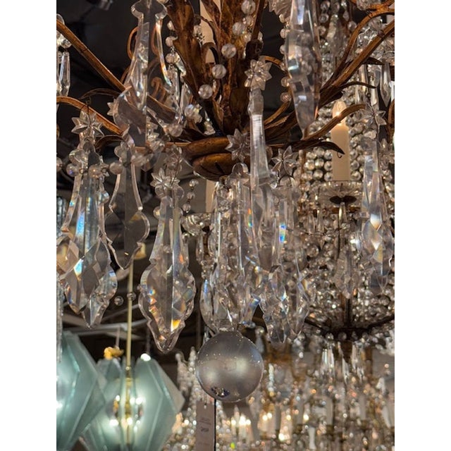 Early 20th Century Italian Gilt Toile and Crystal Chandelier For Sale In Dallas - Image 6 of 7