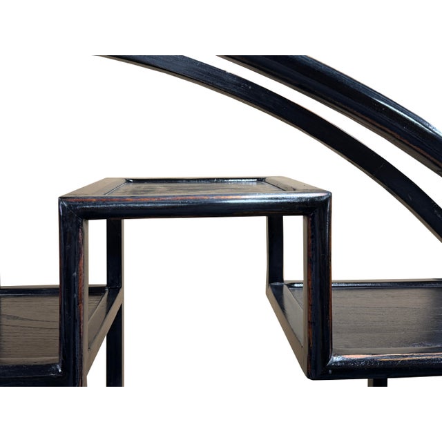 Black Lacquer Moon Gate Round Shelves Wood Display Curio Cabinet Room Divider For Sale - Image 10 of 12