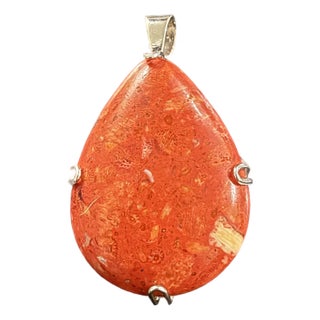 1980s Lucas Lameth Sterling Silver Red Sponge Coral Teardrop Pendant 1x2 For Sale