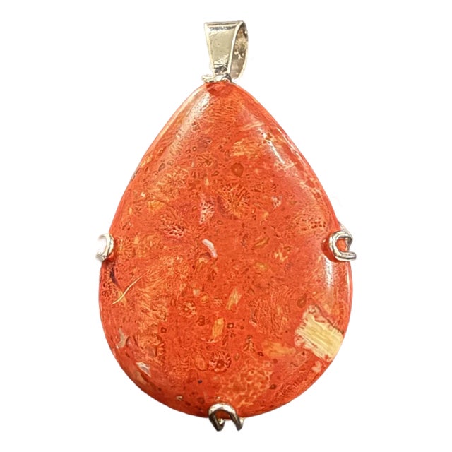 1980s Lucas Lameth Sterling Silver Red Sponge Coral Teardrop Pendant 1x2 For Sale