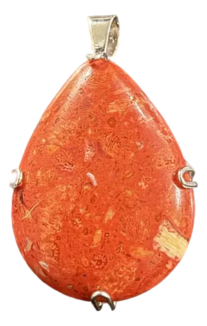 1980s Lucas Lameth Sterling Silver Red Sponge Coral Teardrop Pendant 1x2