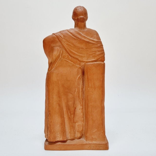 Ceramic Standing Female Terracotta Figure Leaning on a Pillar by Pál Pátzay, 1970s For Sale - Image 7 of 11