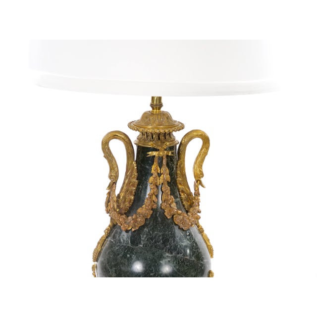 Mid 19th Century Italian 19th Century Green Marble and Gilt Bronze Louis XVI Style Urn-Form Lamps For Sale - Image 5 of 11