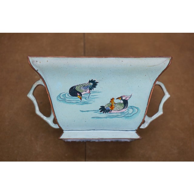 Mid 20th Century Chinese Qing Peking Enameled Mandarin Ducks Square Bonsai Planter For Sale - Image 4 of 11