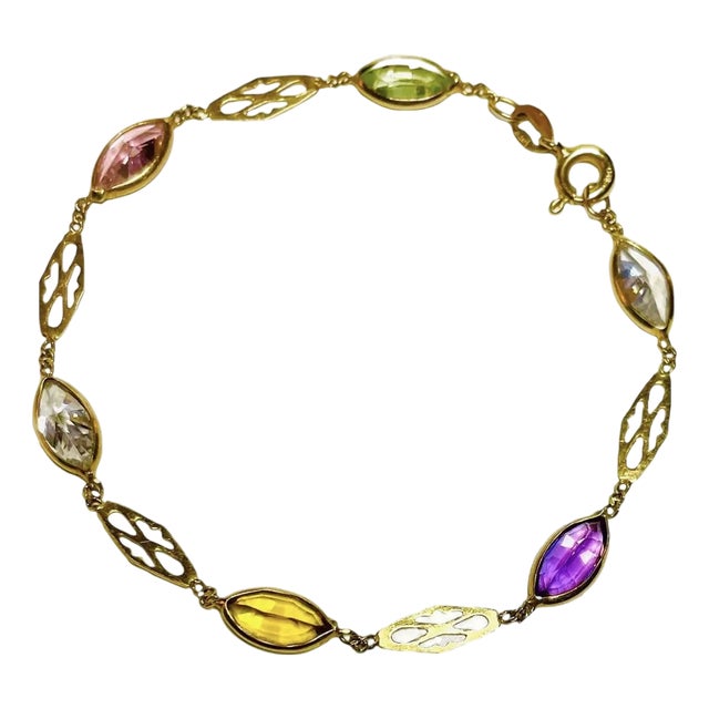 Vintage Italian 14k Yellow Gold Multigemstone Bracelet by Foro For Sale