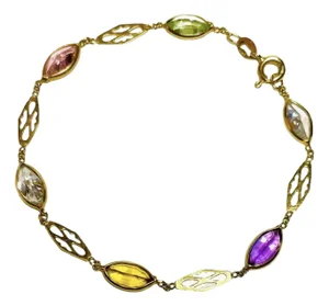 Vintage Italian 14k Yellow Gold Multigemstone Bracelet by Foro