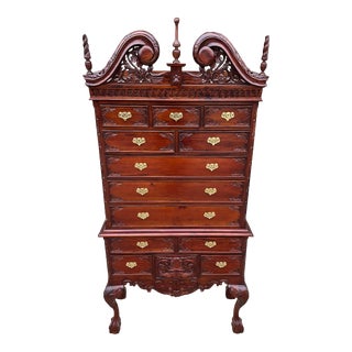 Late 20th Century 12-Drawer Chippendale Cherry Highboy Ball and Claw Dresser For Sale