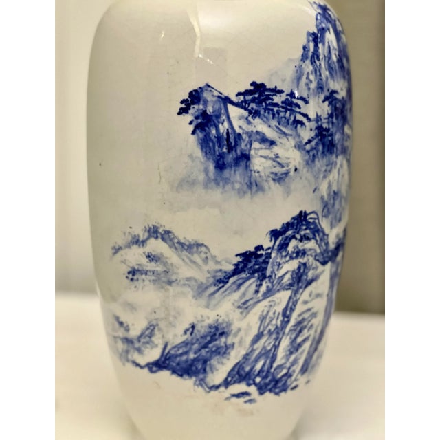 White 1960s Large Chinese Zhongfeng Mark Blue and White Porcelain Baluster Form Vase For Sale - Image 8 of 11