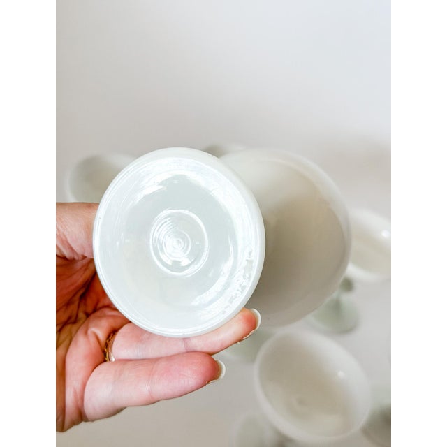 Vintage Portieux Vallerysthal French White Opaline Coupes, Set of 7 For Sale - Image 11 of 12