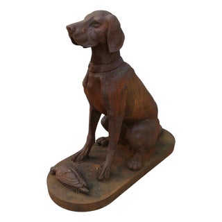 Cast Iron Statue of Hunting Dog Retrieving a Pheasant, 1960s For Sale