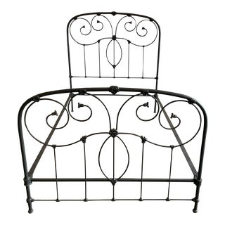 Antique Farmhouse Shabby Chic Cast Iron Queen Bed Frame For Sale