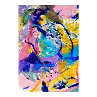 Vintage Pink & Blue Abstract Watercolor by Les Anderson For Sale