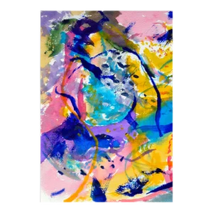 Vintage Pink & Blue Abstract Watercolor by Les Anderson
